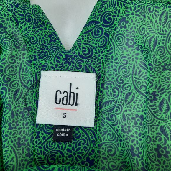CAbi Bountiful Long Sleeve Emerald Green Sheer Blouse, Small - Picture 13 of 16